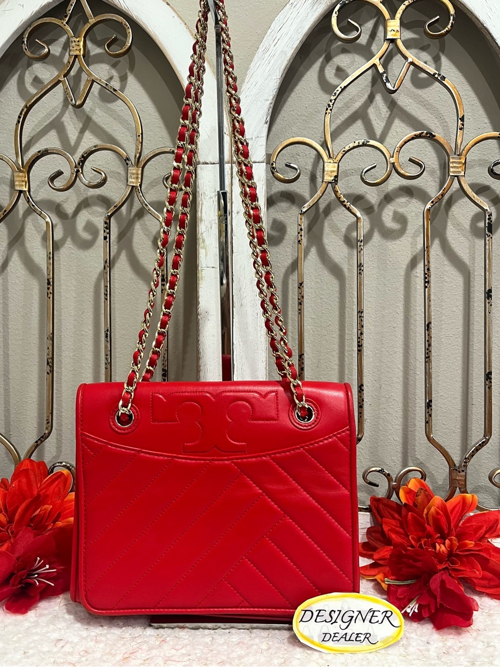 TORY BURCH Alexa Red Quilted Convertible Shoulder Bag